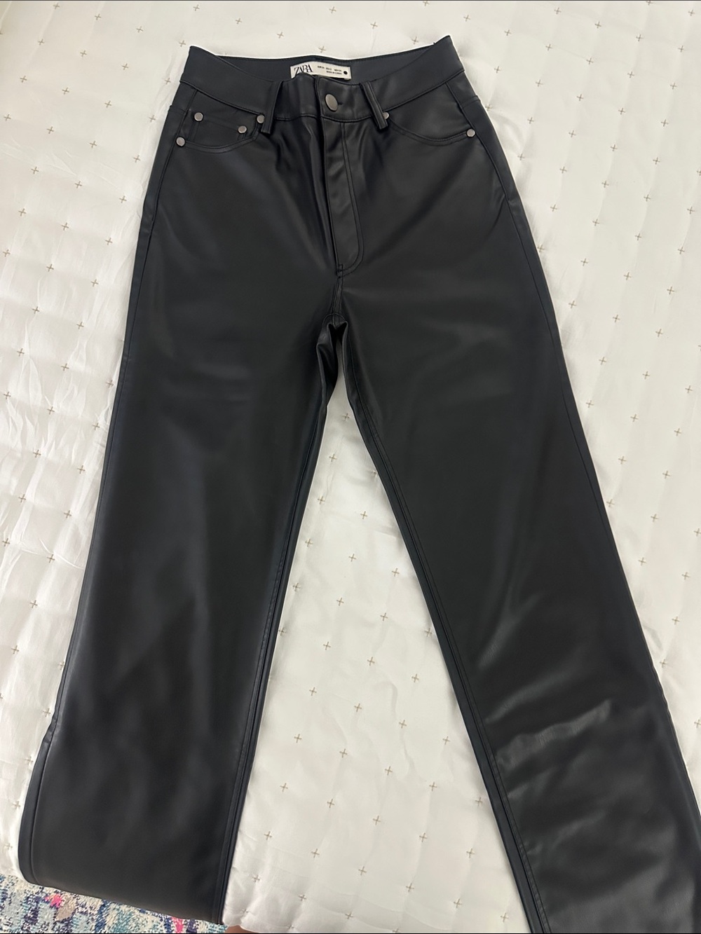 Zara Black Faux-Leather Straight-Leg Pants